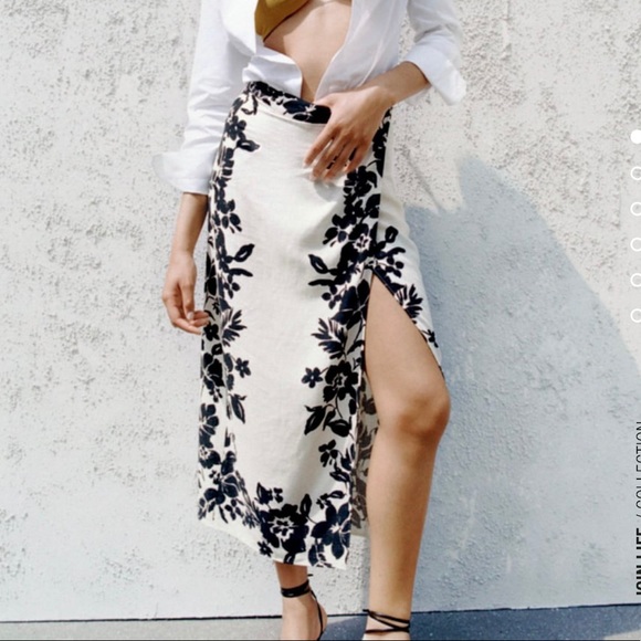 Zara Floral Linen Blended Skirt - Picture 2 of 7
